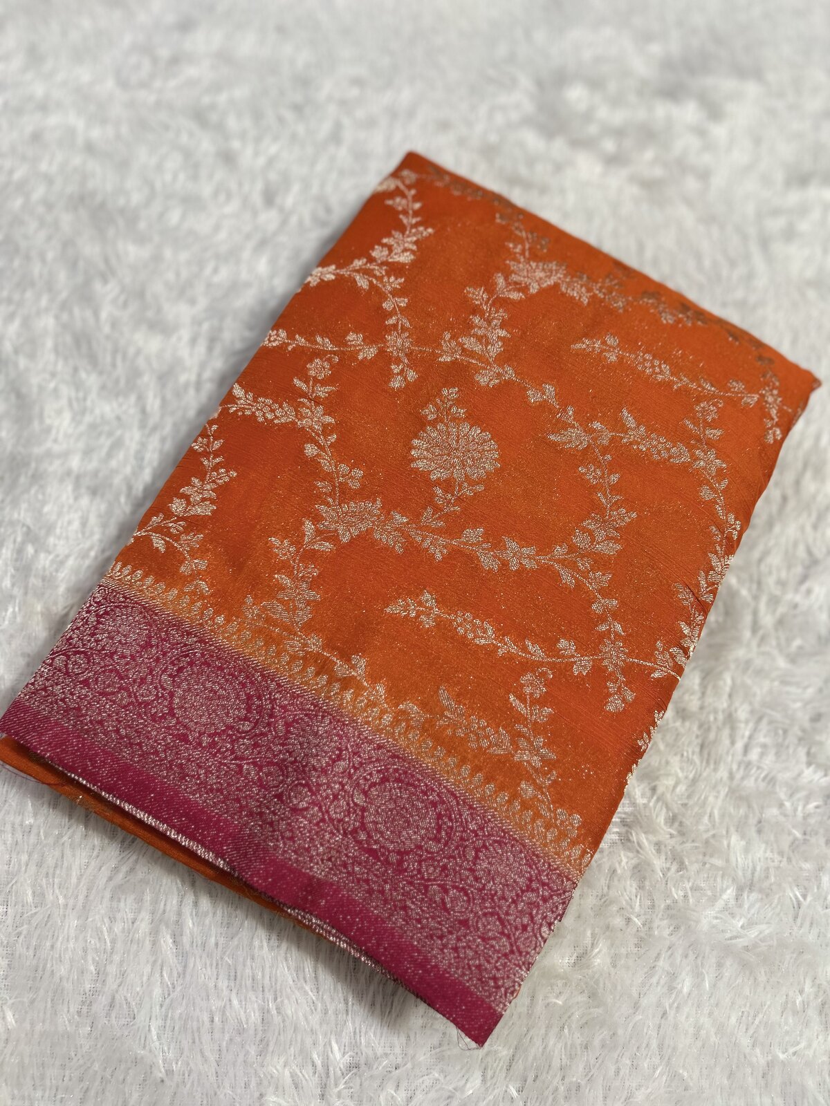 Aarohi Grace — Orange with Pink Banarasi Georgette Saree — photo 1