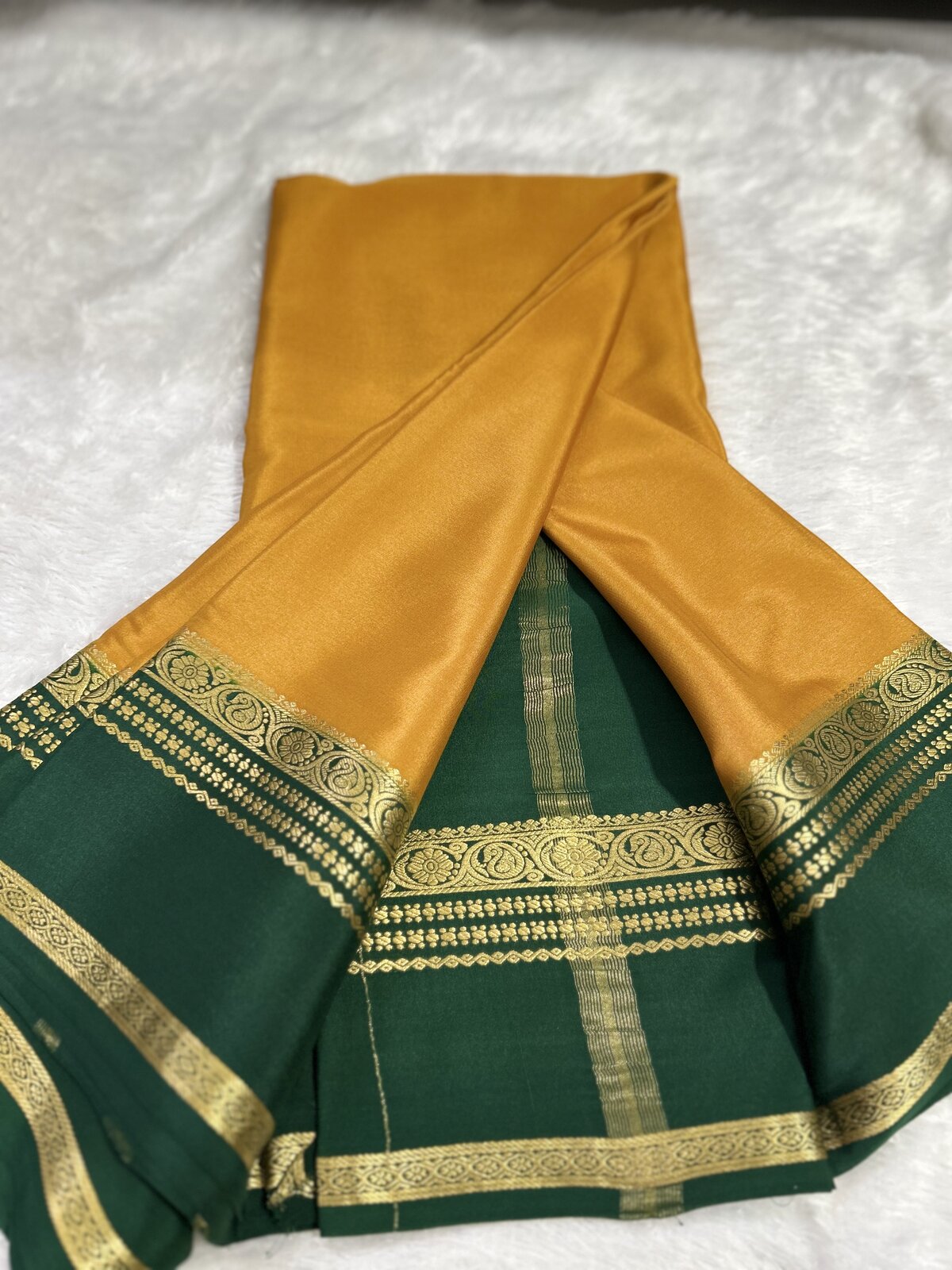 Alankara Bloom — Yellow with Green Border Pure Crepe Silk Saree — photo 1
