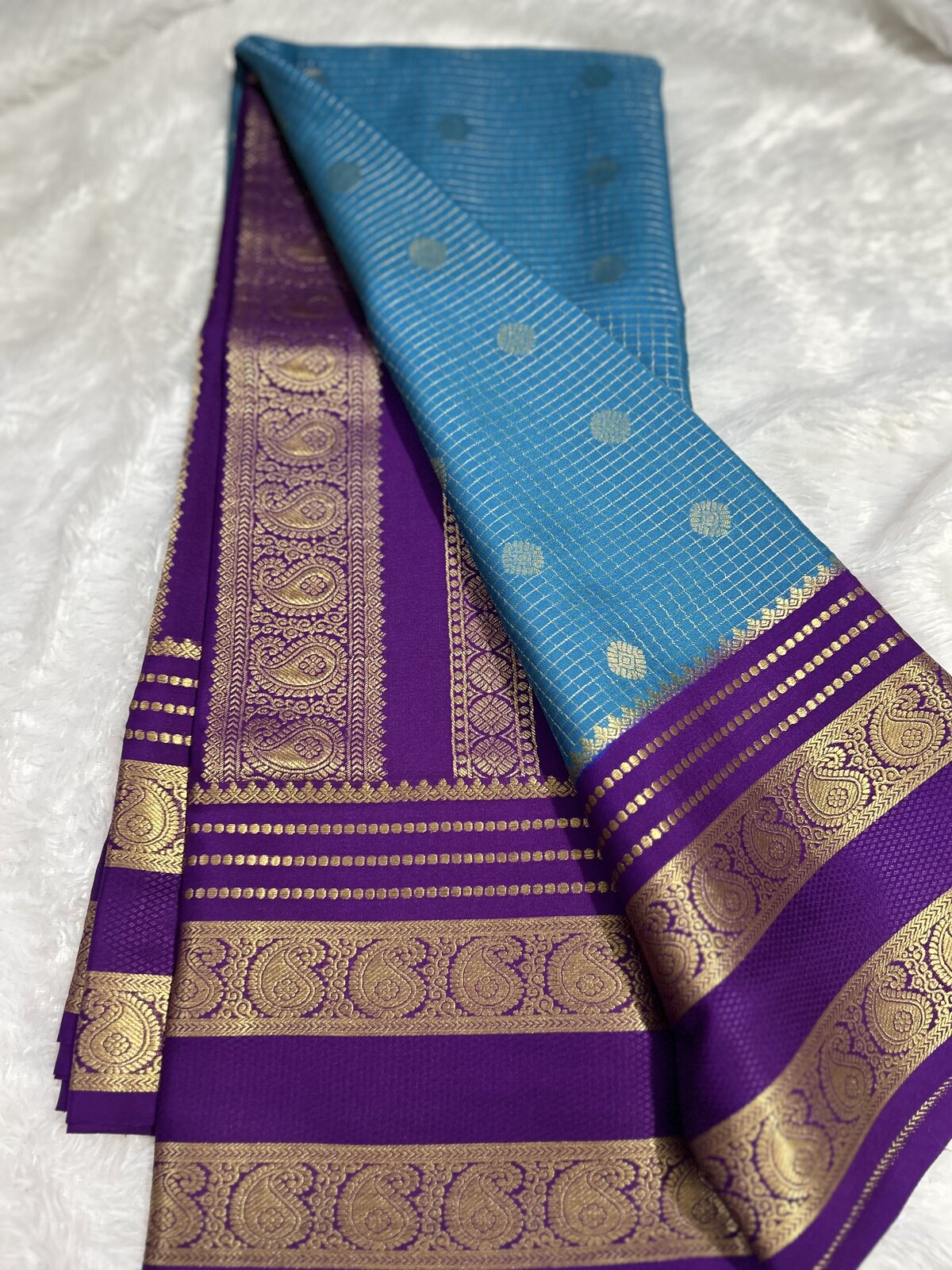 Anantham Weave — Light Blue with Purple Border Pure Crepe Silk Saree — photo 1