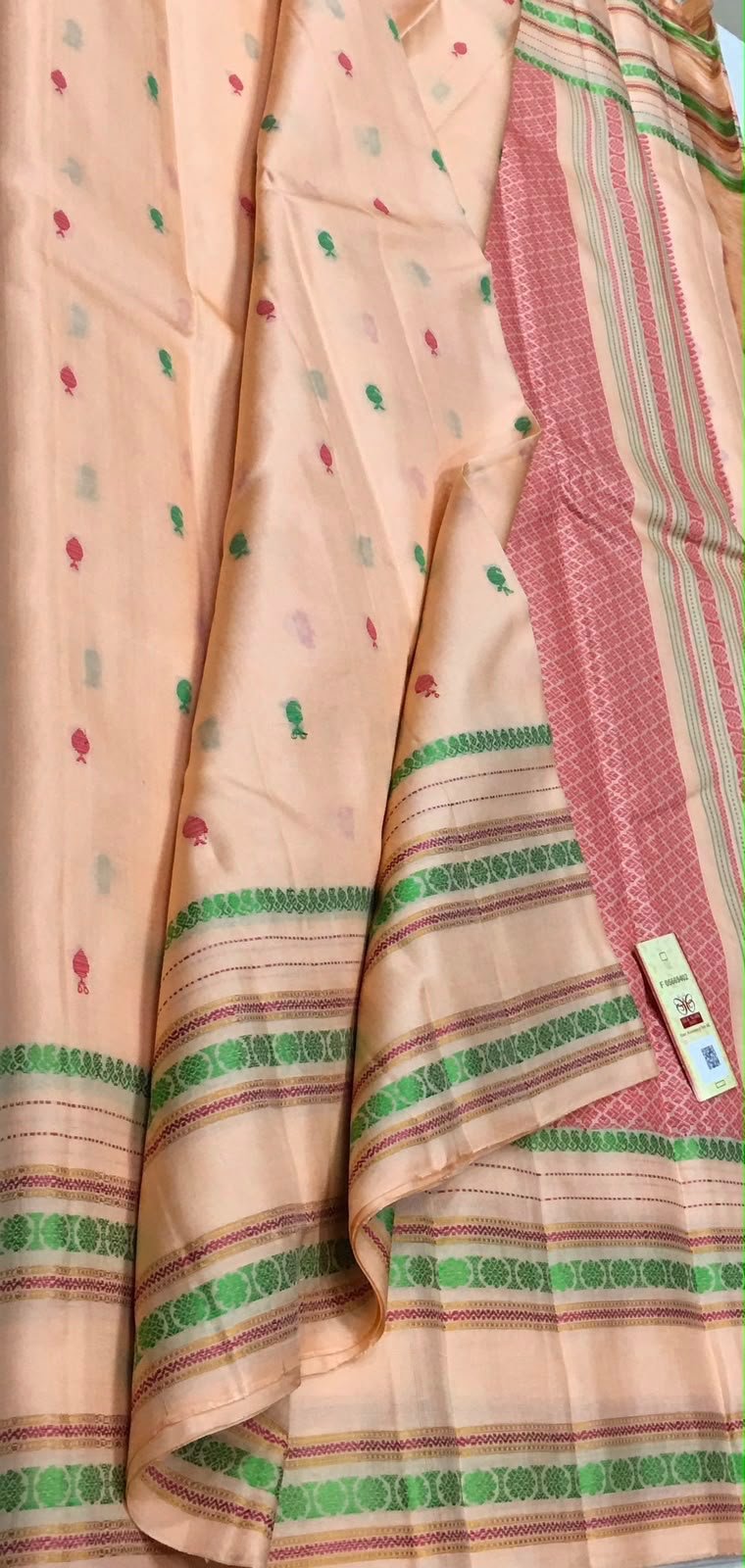 Ananya Elegance — Peach with Green Border Kanchipuram Silk Saree — photo 1