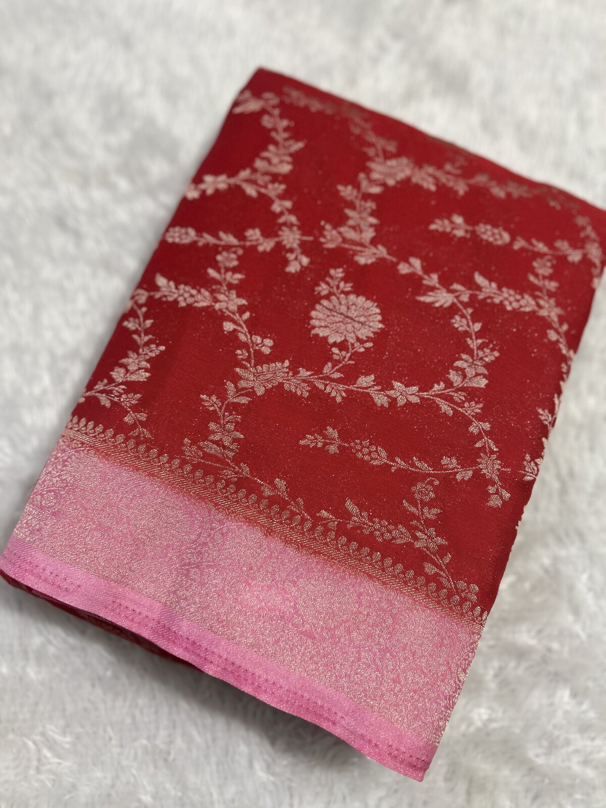 Anveshi Glow — Red with Pink Border Chinon Georgette Saree — photo 1