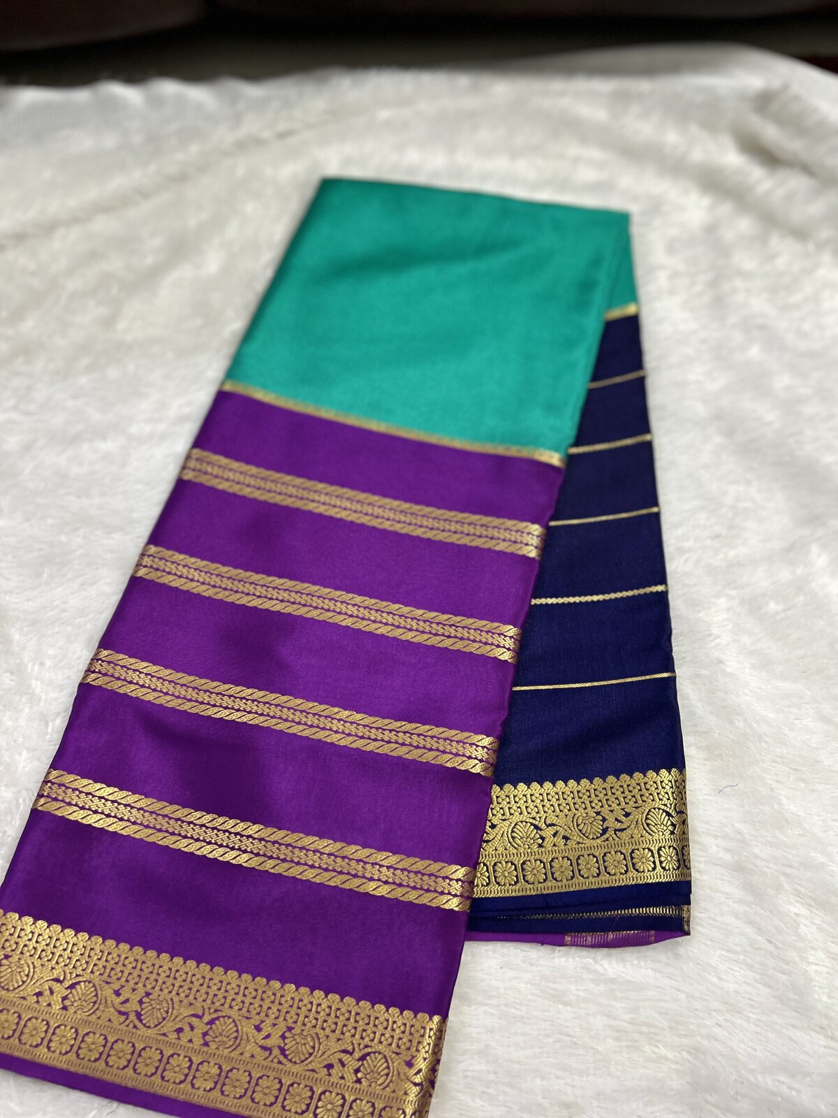 Aranya Bloom — Greens with Purple Pure Crepe Silk Saree — photo 1
