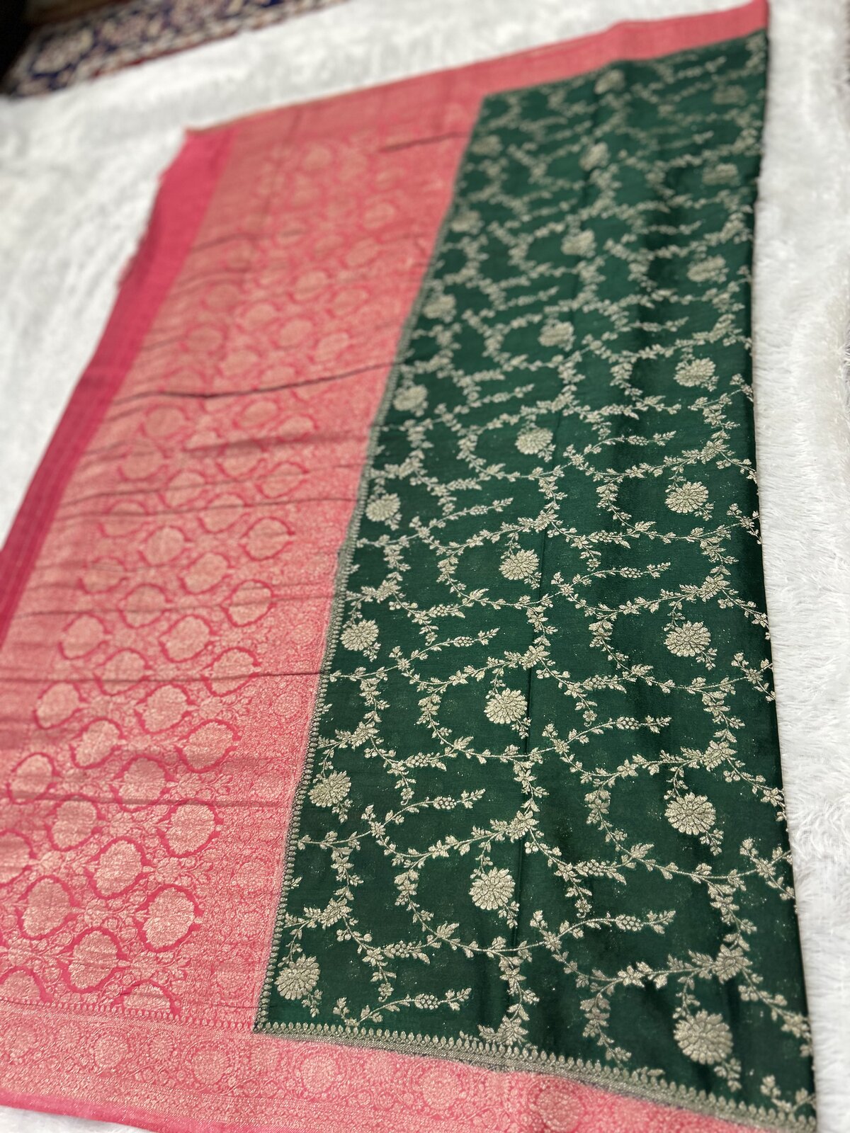 Bhamini Bloom — Bottle Green with Pink Chinon Georgette Saree — photo 1