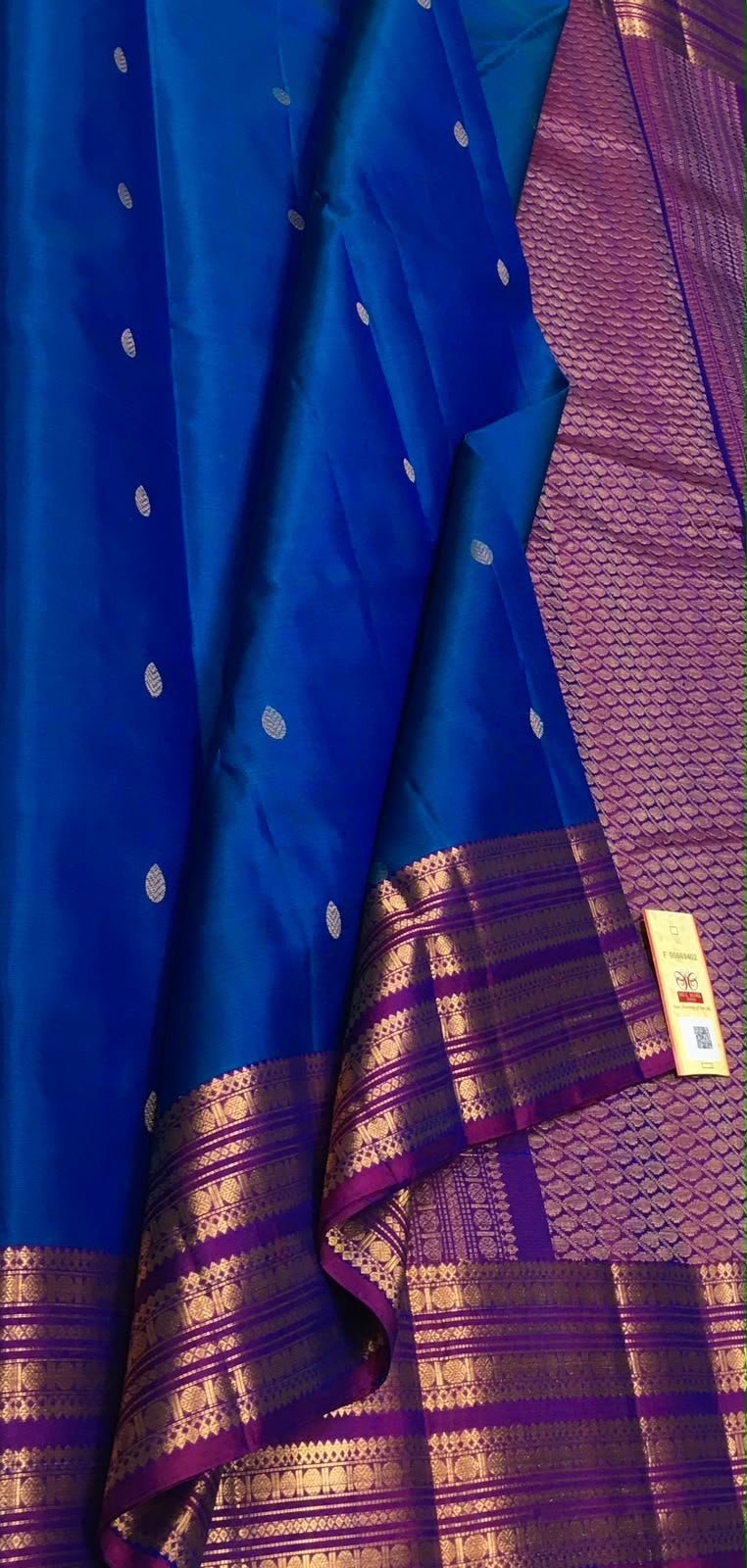 Champa Charm — Blue with Pink Border Kanchipuram Silk Saree — photo 1