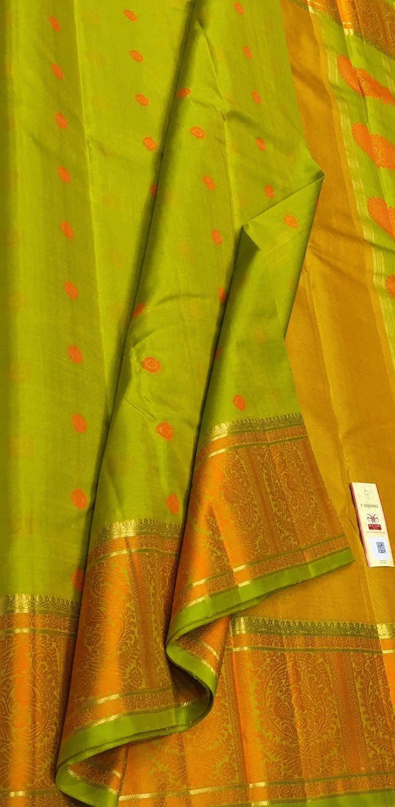 Chandni Grace — Mustard Yellow with Pink Border Kanchipuram Silk Saree — photo 1