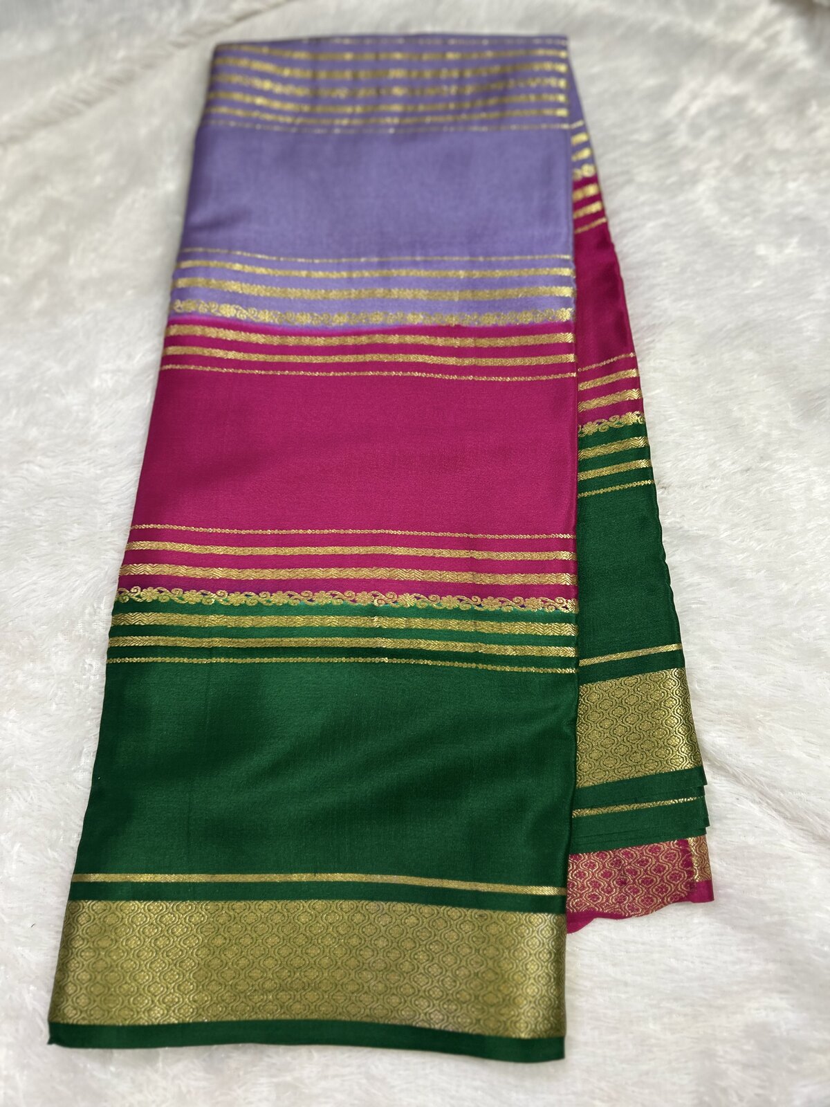Divya Zari — Pink, Purple, Green Mix Pure Crepe Silk Saree — photo 1