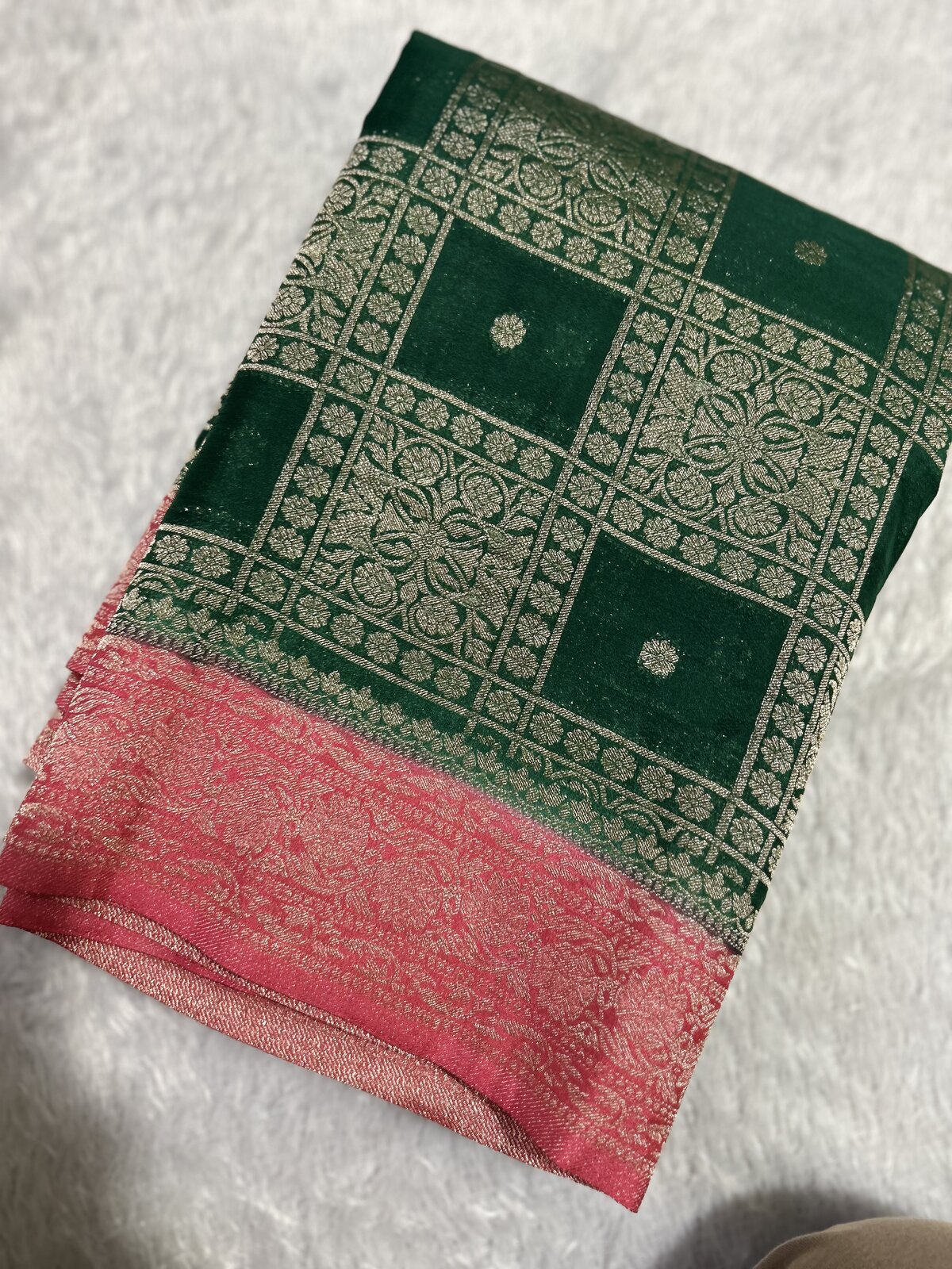 Kanti Radiance — Green with Pink Banarasi Georgette Saree — photo 1