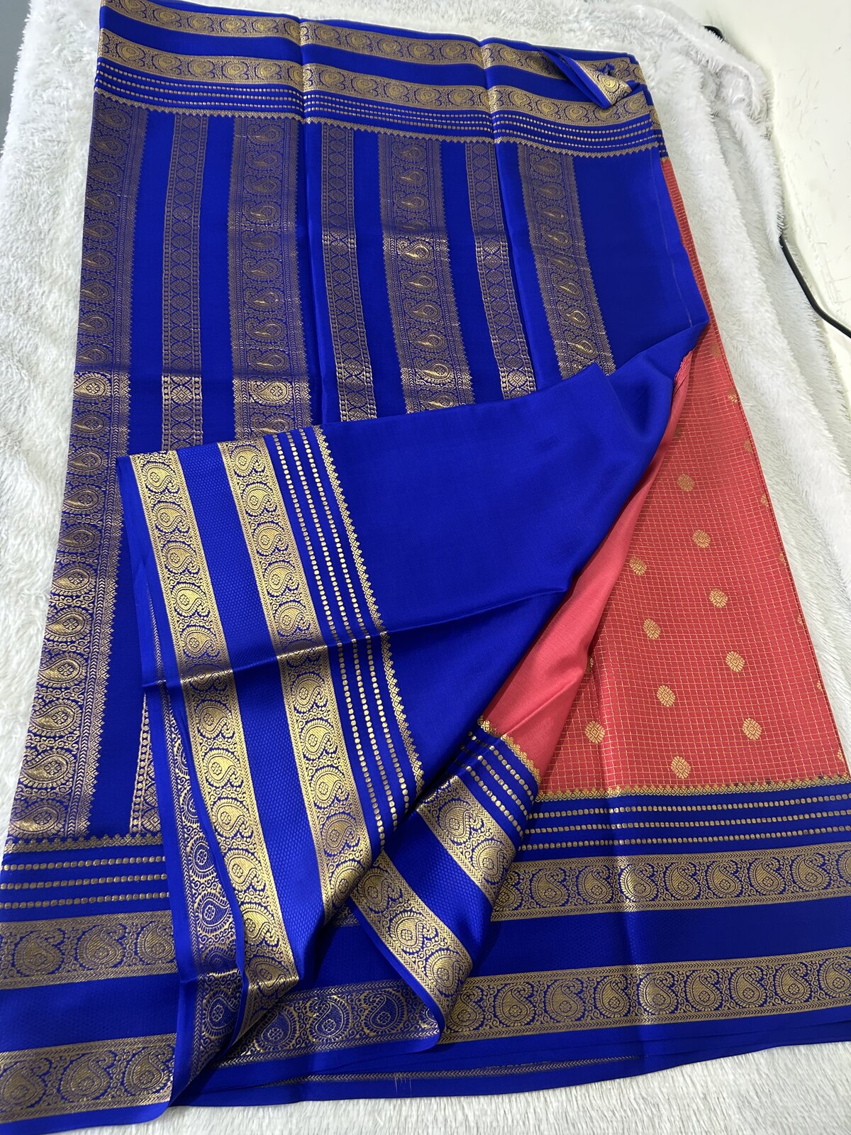 Kashi Radiance — Orange with Royal Blue Border Pure Crepe Silk Saree — photo 1