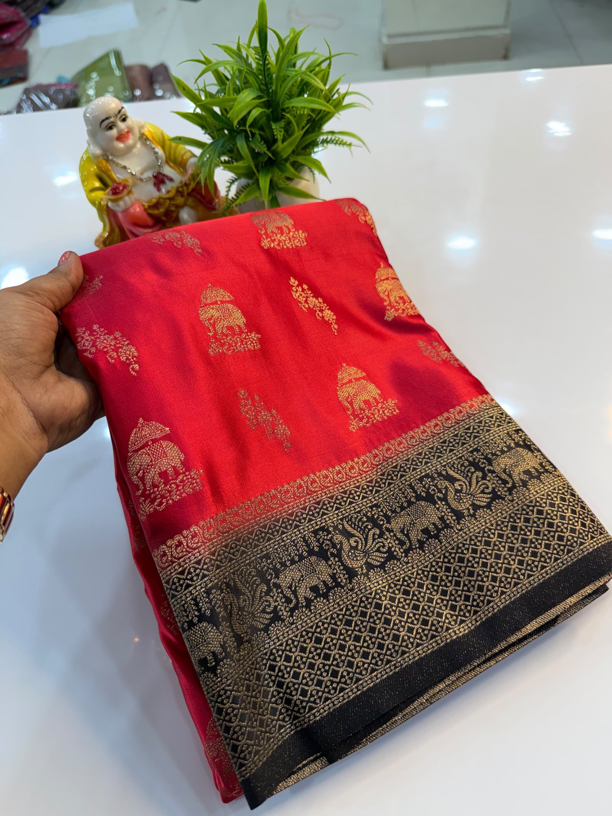 Kripa Elegance — Red With Black Viscose Banarasi Silk Saree