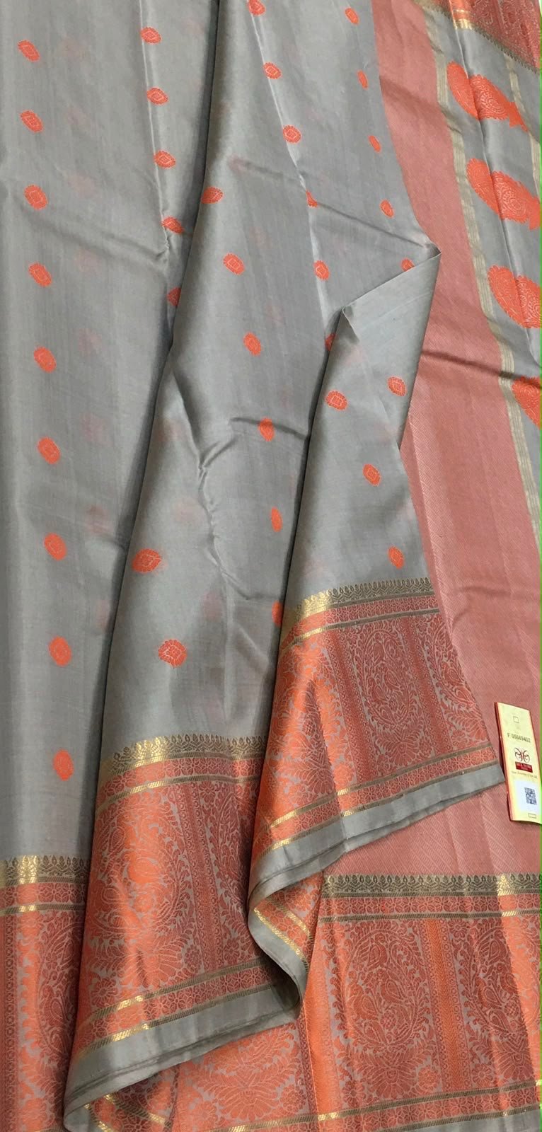 Meera's Melody — Grey with Pink Border Kanchipuram Silk Saree — photo 1