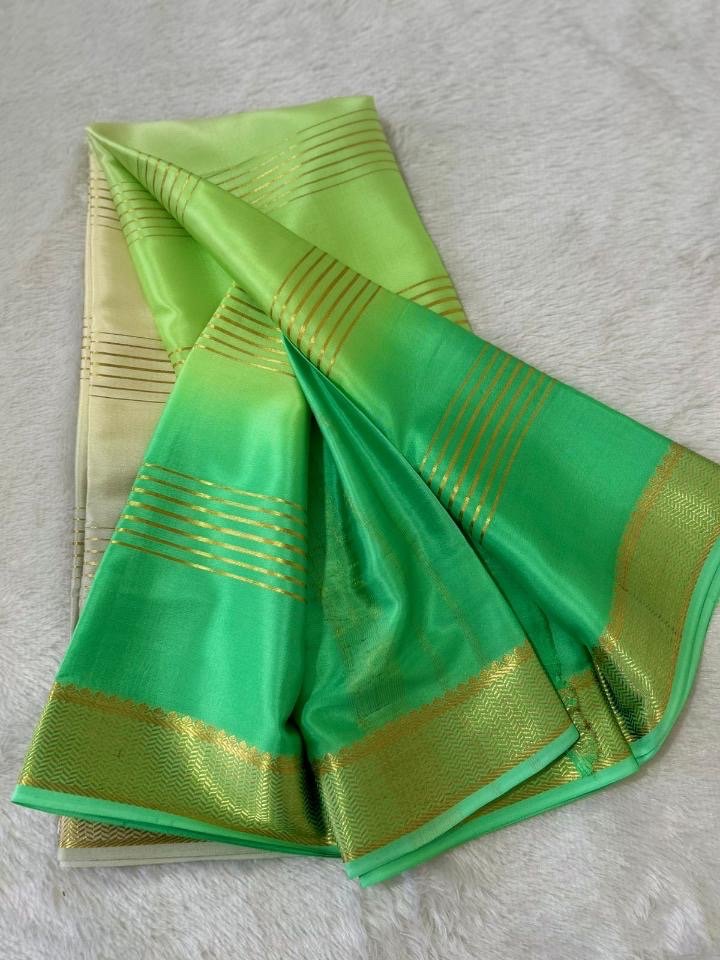 Naina Splendour — Ivory To Emerald Green Pure Crepe Silk Saree