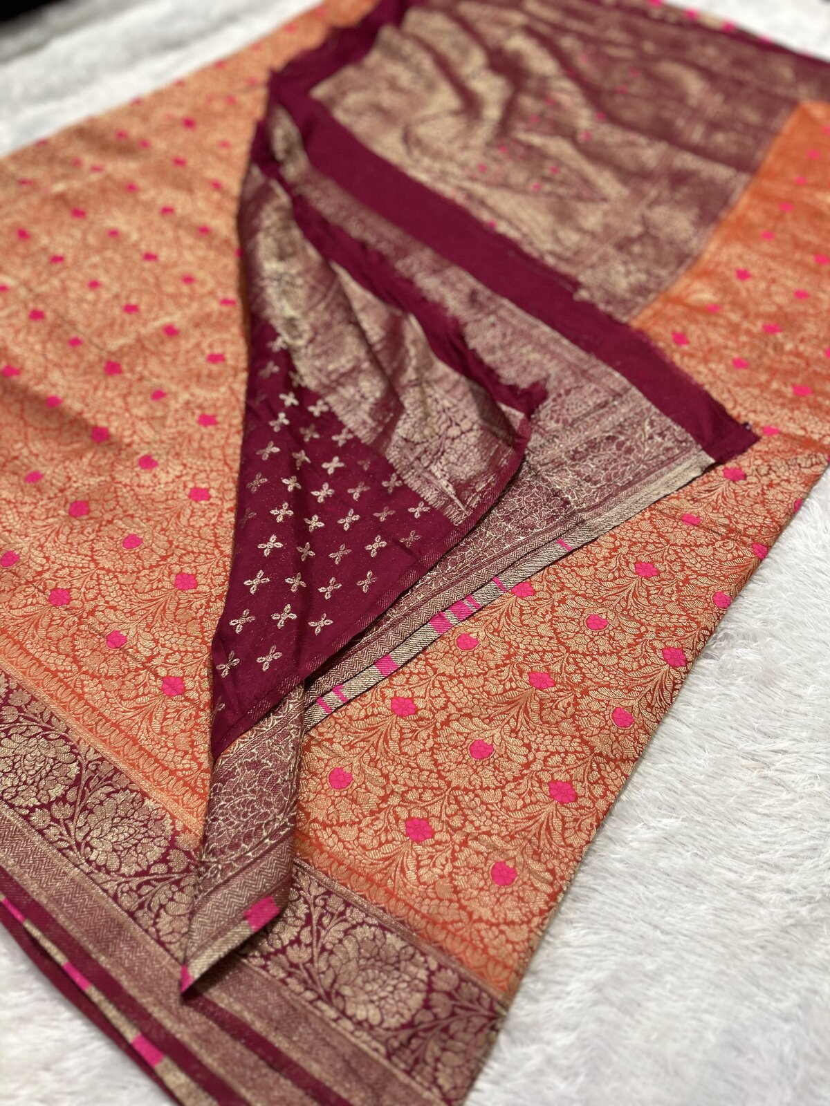 Priyanka's Pride — Orange with Red Border Banarasi Georgette Saree — photo 1