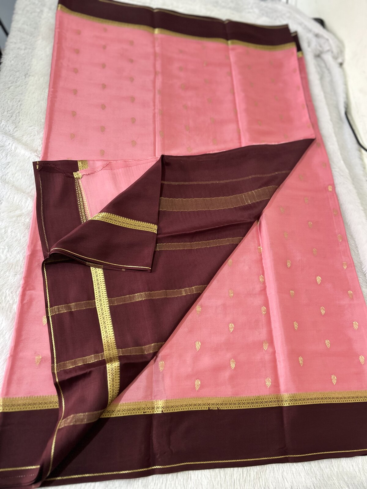 Ranjani Charm — Peach with Purple Border Pure Crepe Silk Saree — photo 1