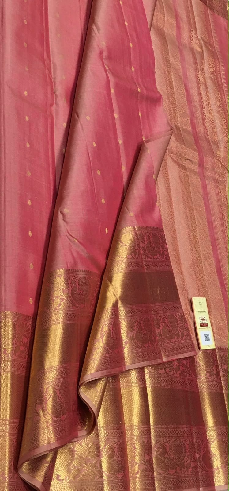 Saanjh Symphony — Pink with Gold Border Kanchipuram Silk Saree — photo 1