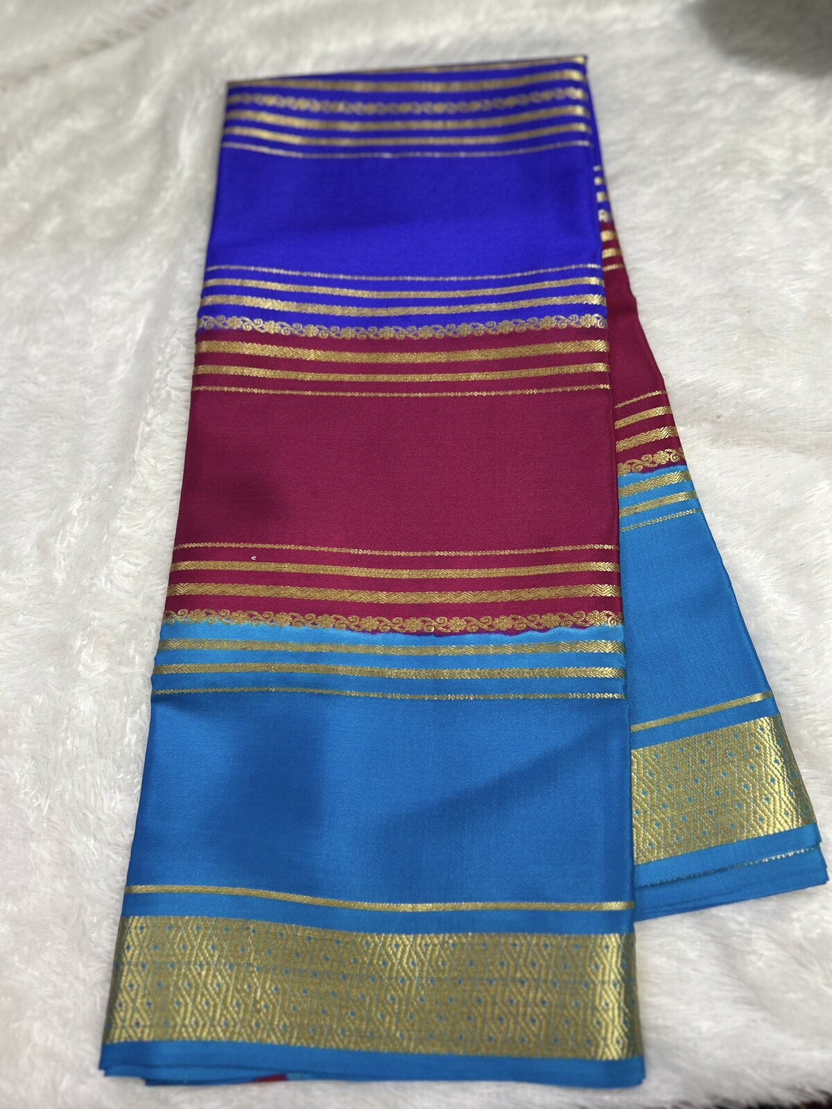 Sangam Elegance — Blue and Red Mix Pure Crepe Silk Saree — photo 1