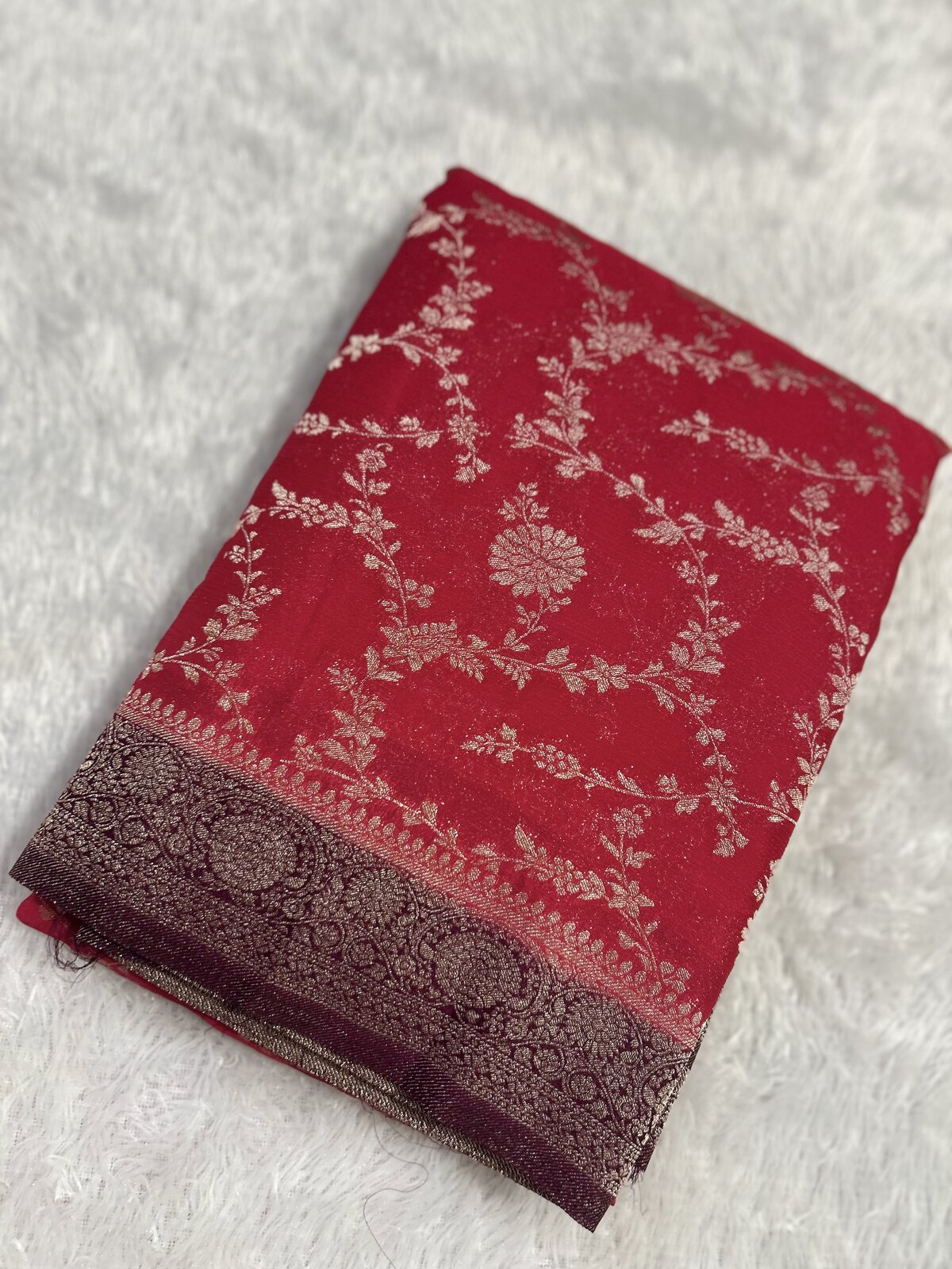 Shobha Radiance — Red with Wine Chinon Georgette Saree — photo 1