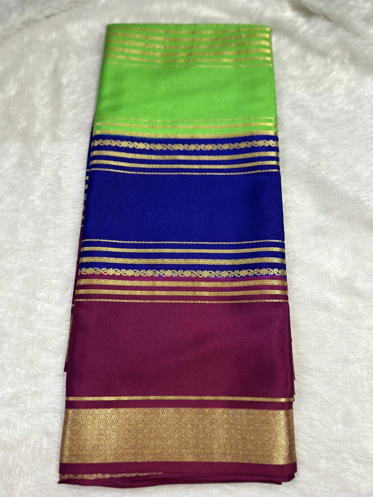 Shringar Muse — Green, Blue and Maroon Mix Pure Crepe Silk Saree — photo 1