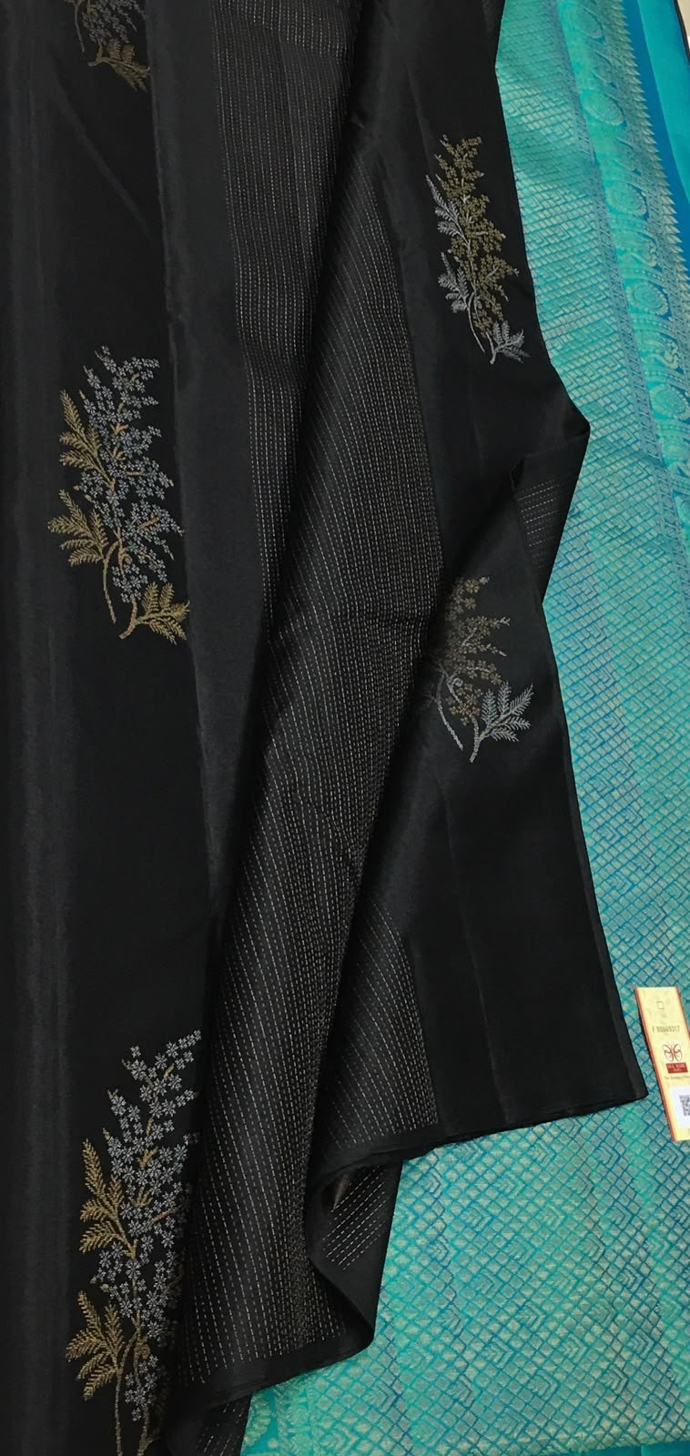 Twilight Zari — Black with Teal Blue Border Kanchipuram Silk Saree — photo 1
