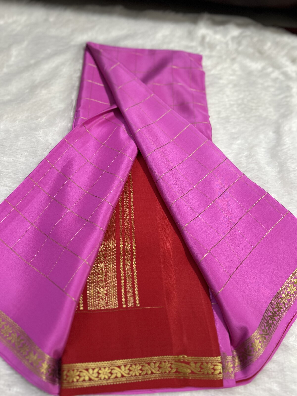 Utkarsha Weave — Pink with Red Border Pure Crepe Silk Saree — photo 1