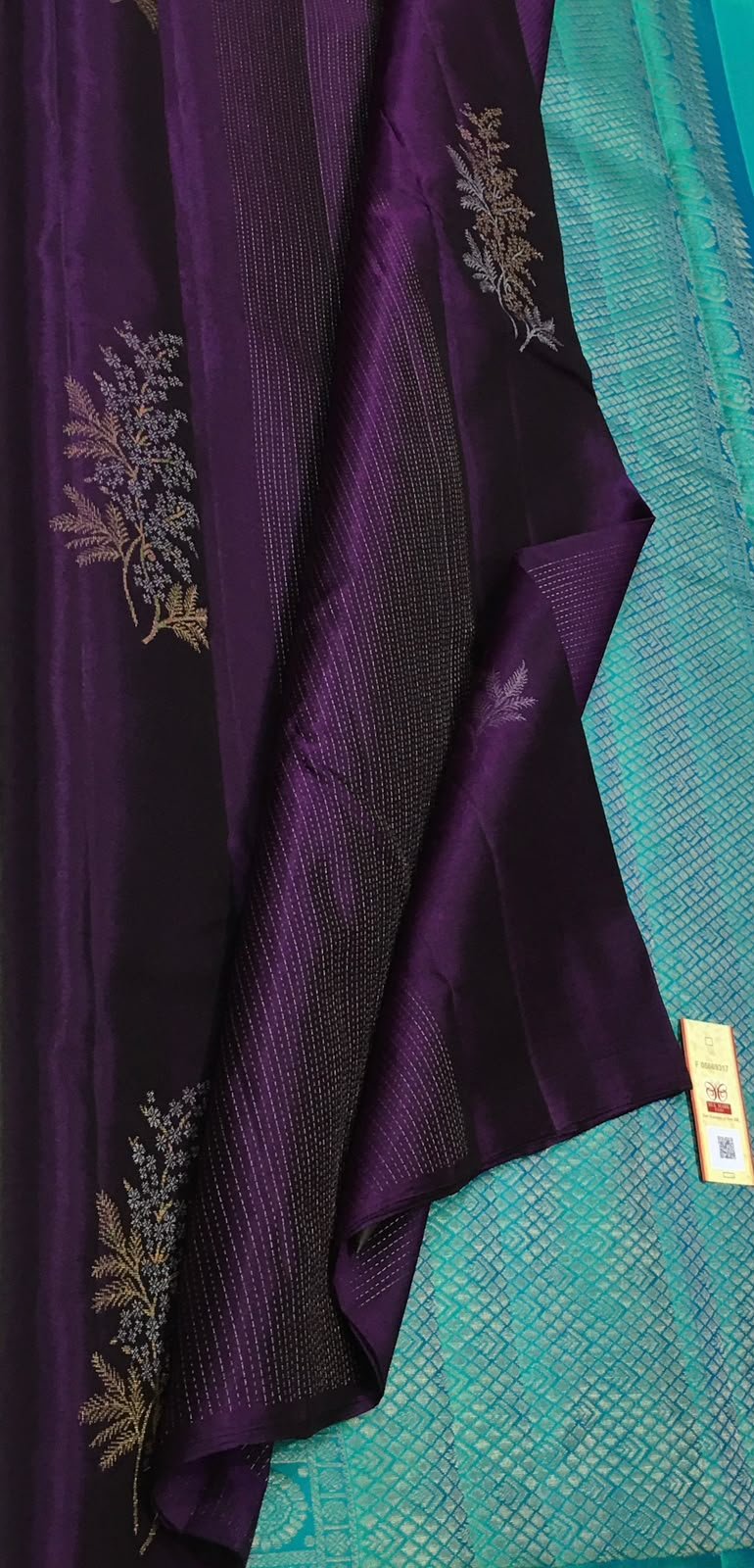 Velvet Symphony — Dark Purple with Blue Kanchipuram Silk Saree — photo 1