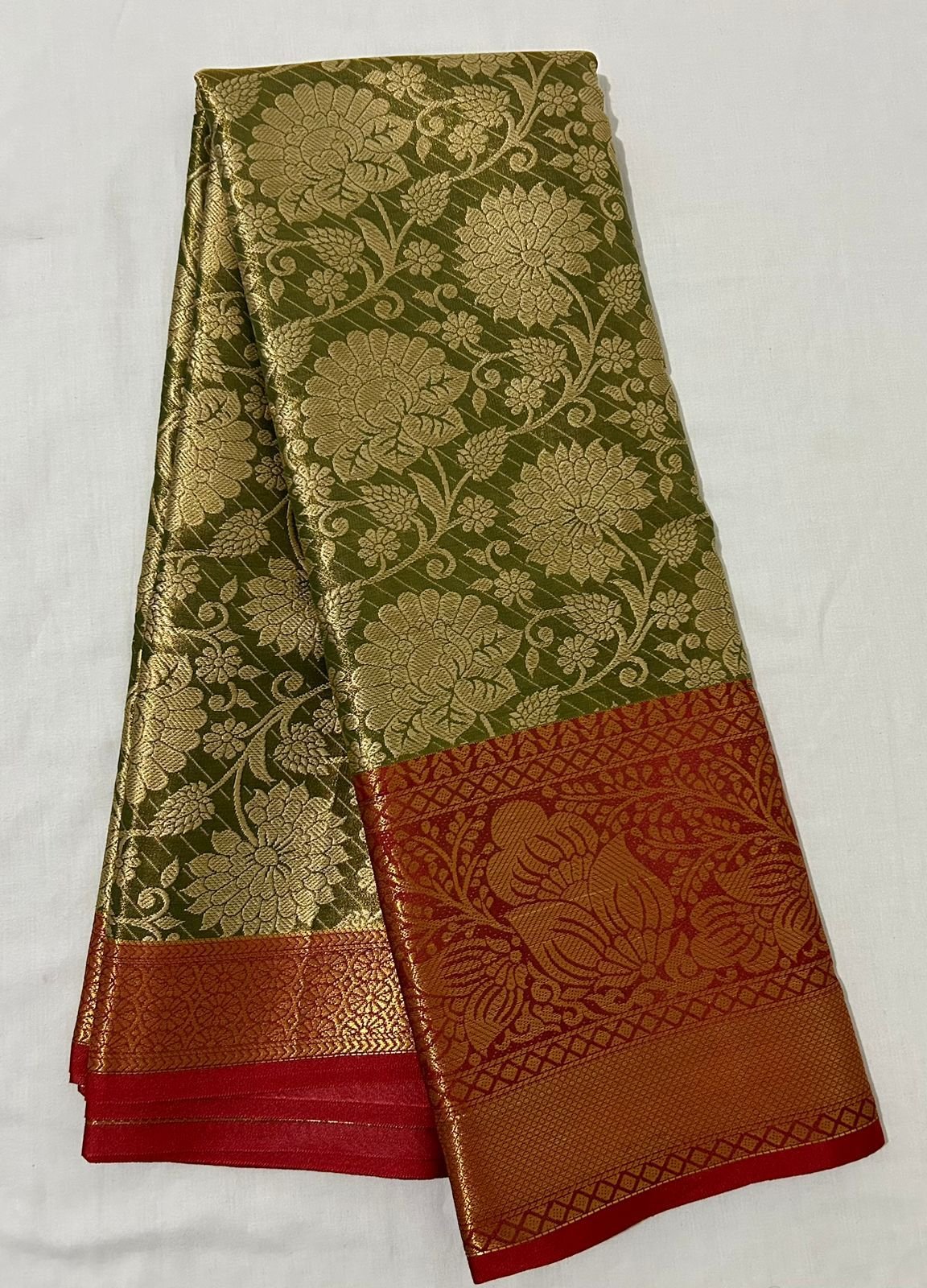 Vidhya Muse — Green With Red Semi Kanchipuram Silk Saree