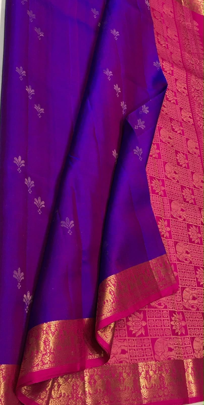 Vintage Zamin — Purple with Pink Border Kanchipuram Silk Saree — photo 1