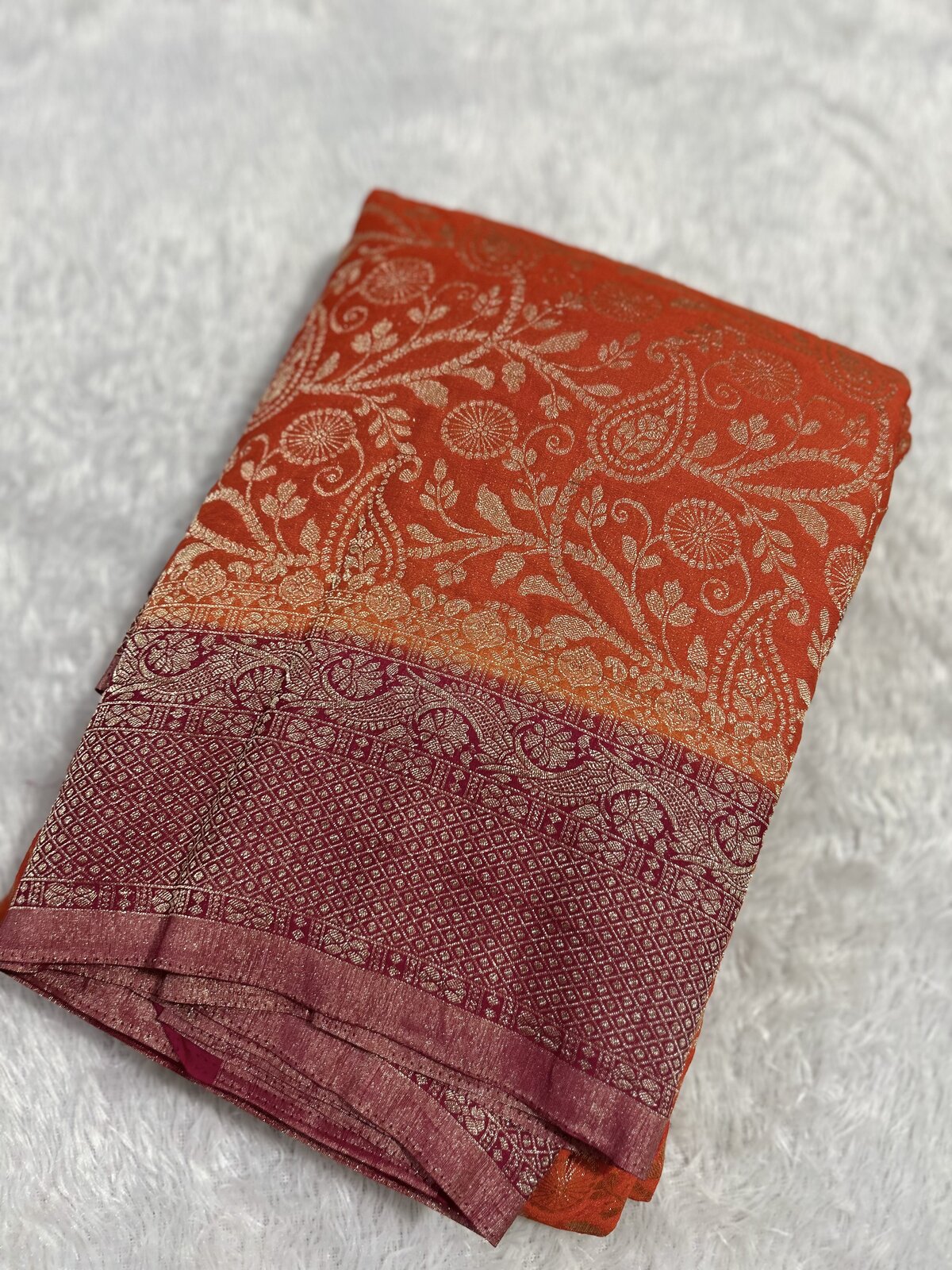 Vrinda Bloom — Orange with Pink Banarasi Georgette Saree — photo 1