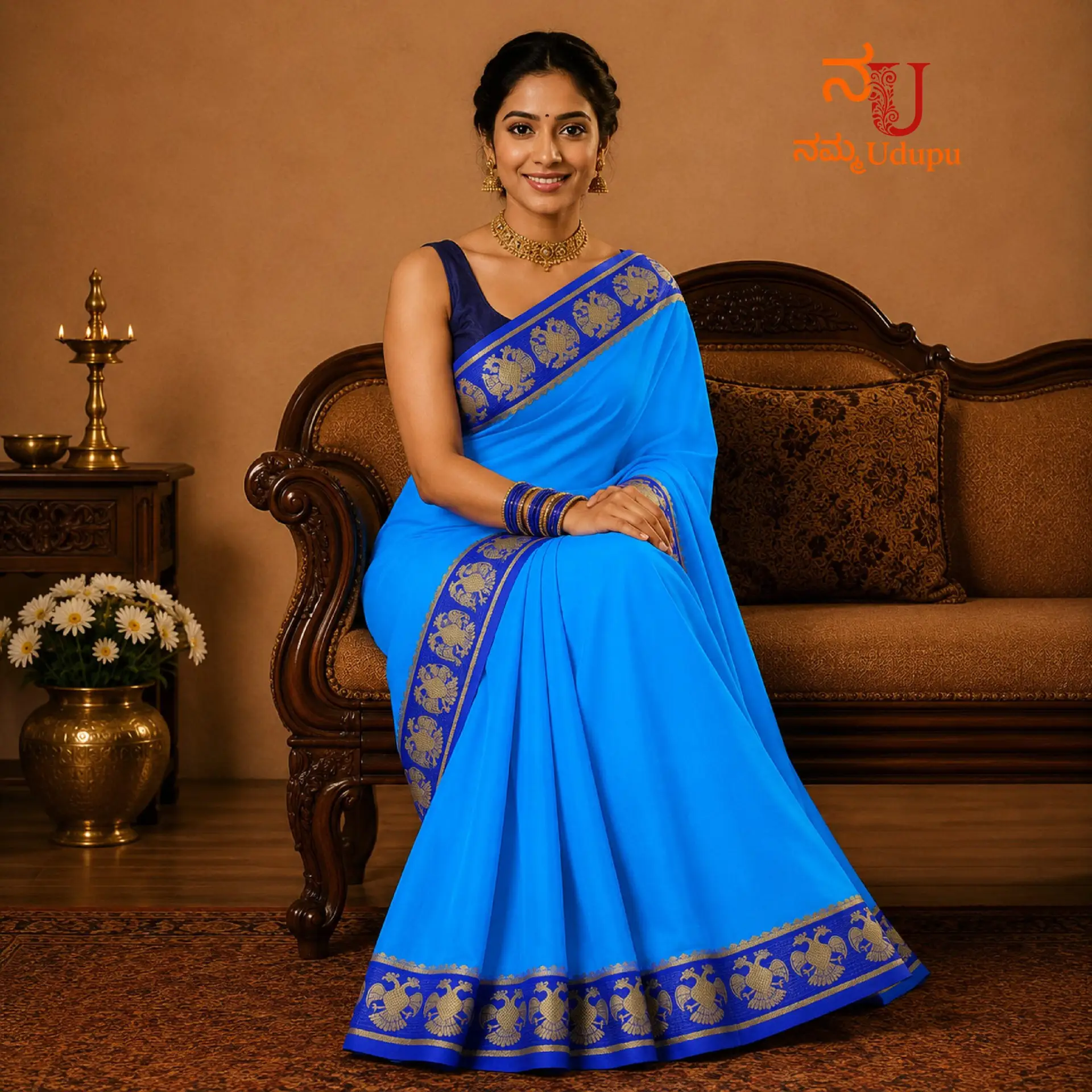 Gandaberunda - Pure Mysore Crepe Silk Saree - Image 2