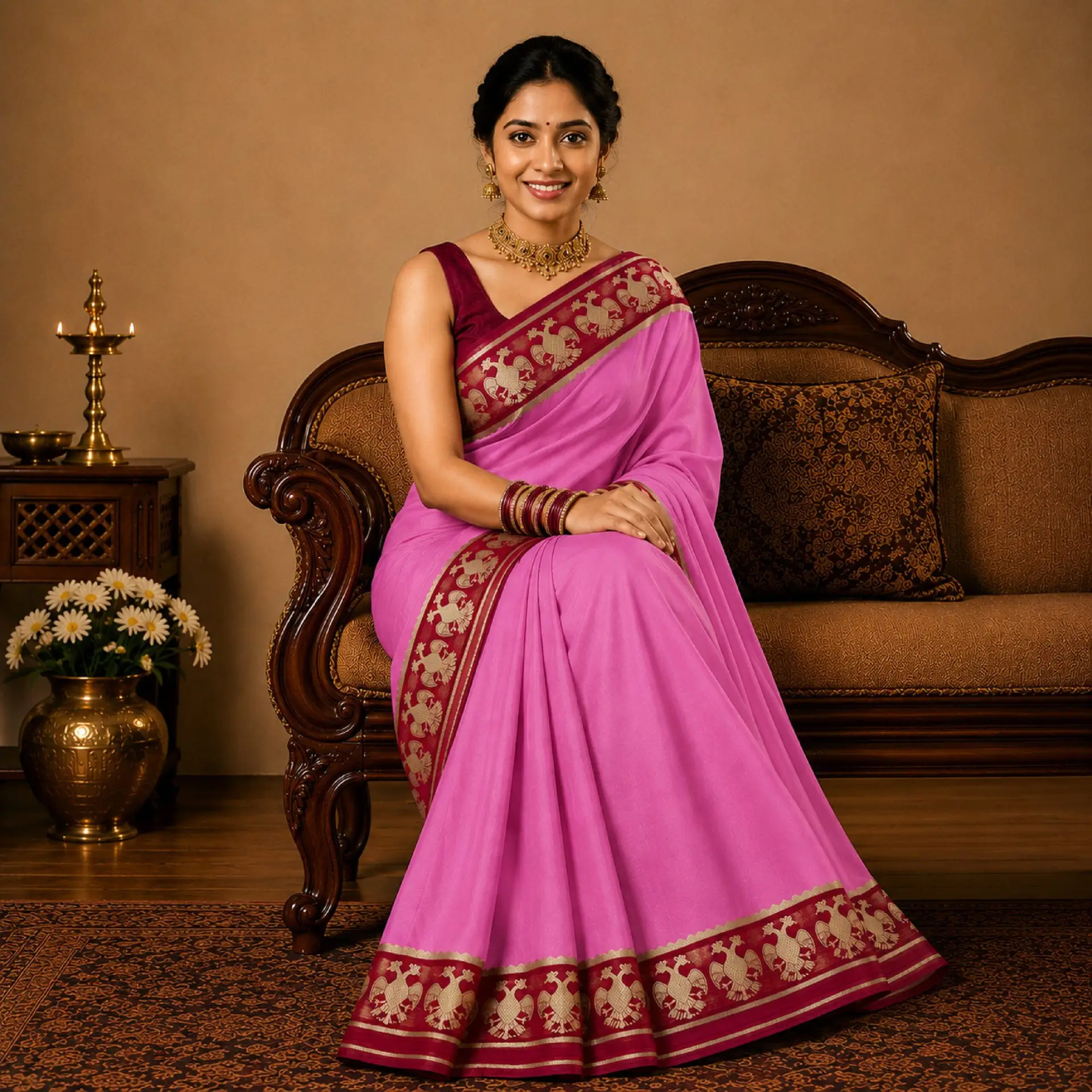 Gandaberunda - Pure Mysore Crepe Silk Saree - Image 3