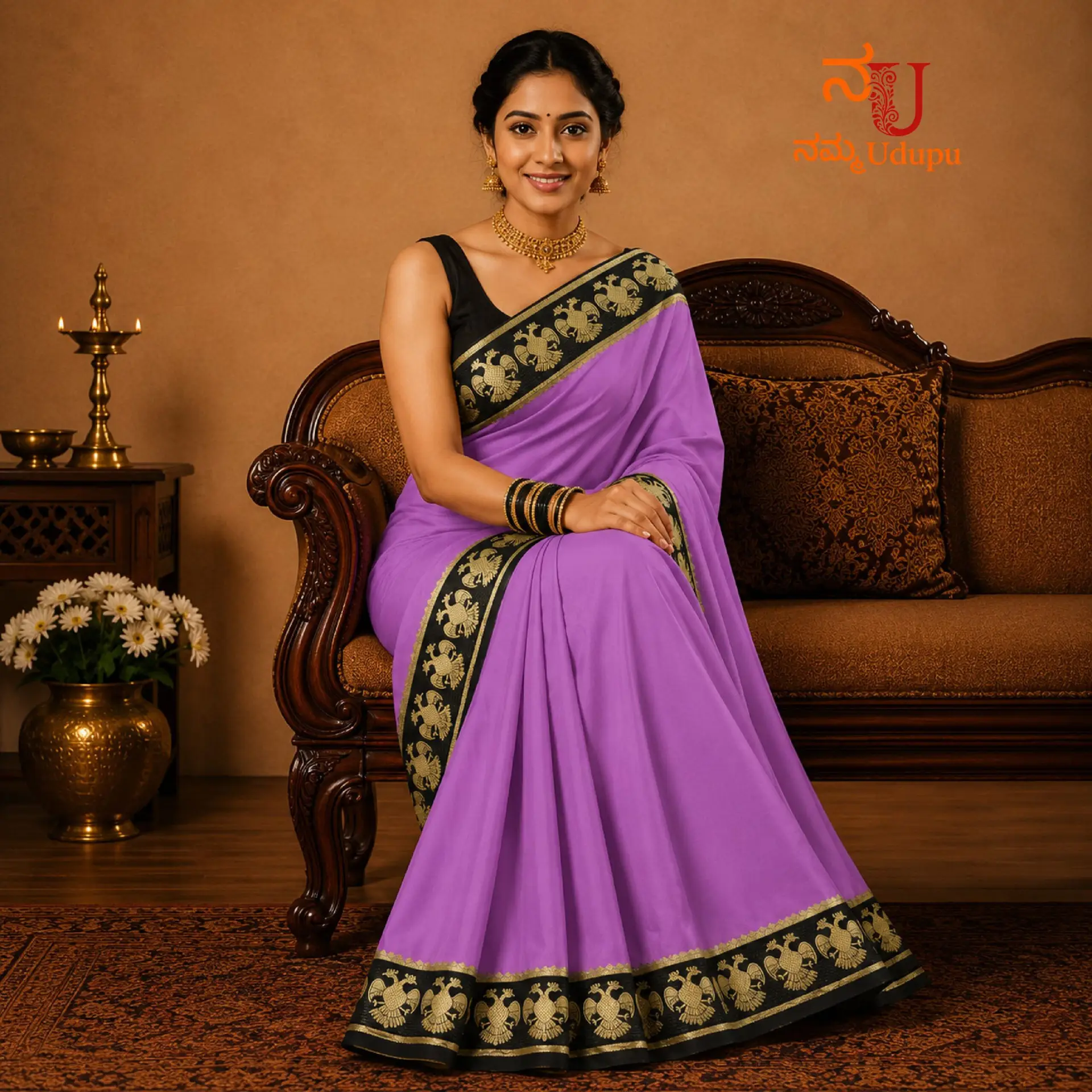 Gandaberunda - Pure Mysore Crepe Silk Saree - Image 5