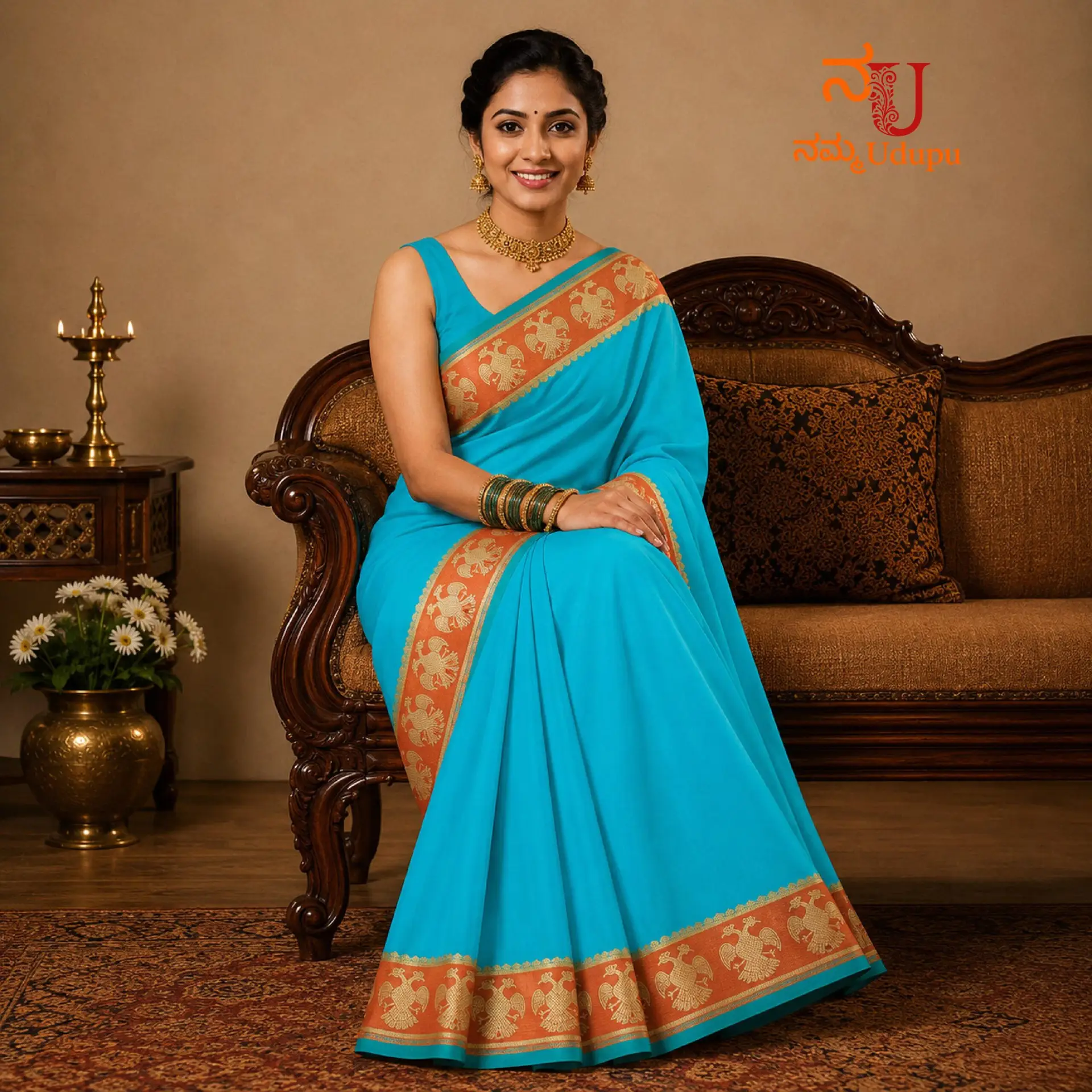 Gandaberunda - Pure Mysore Crepe Silk Saree - Image 6